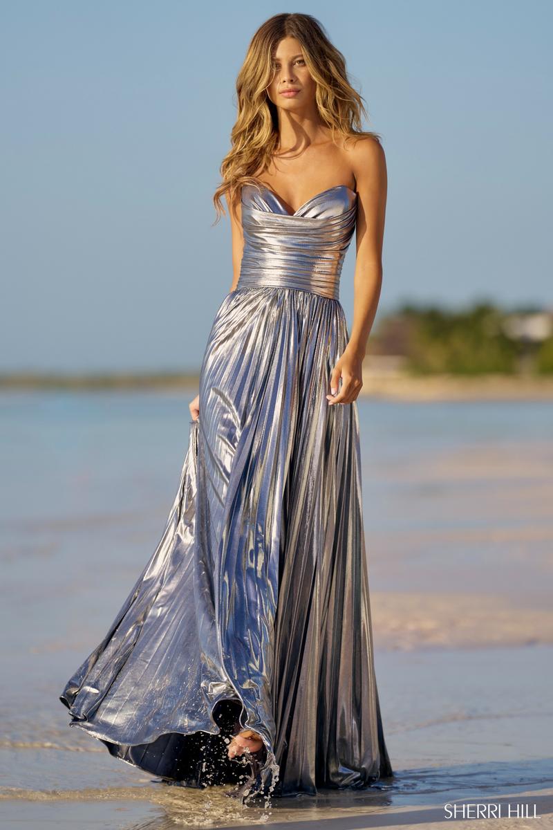 Jvn 2811 | Metallic Form Fitting V Neck Prom Dress